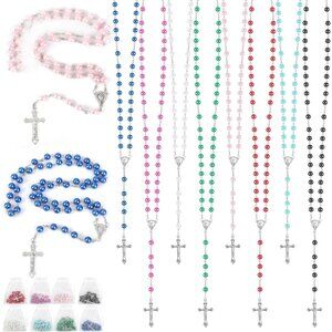 32-Piece Pearl Rosary Beads Bulk Set for Women with Organza Bags, 8mm, White, Re